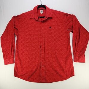 Cinch Shirt Men's Size Large Western Red Hexagonal Print Button Up Long Sleeve